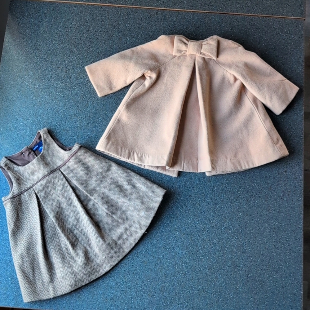 Baby Gap camel colored coat with back bow & tweed dress.